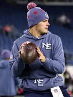 Drake Maye Patriots Rivalries Storm Blue Sideline Hoodie