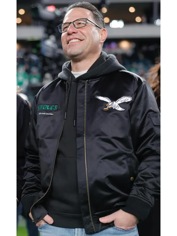 Josh Shapiro Eagles Black Bomber Jacket Josh Shapiro Eagles Black Bomber Jacket