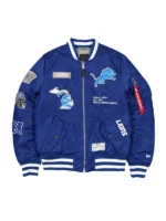 Men's New Era x Alpha Industries Blue Detroit Lions MA-1 Full-Zip Bomber Jacket