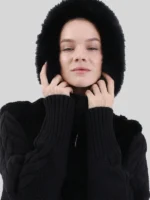 Quinlan Women’s Hooded Real Rex Rabbit Fur Jacket