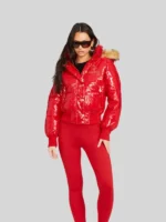Red baby phat puffer jacket with fur