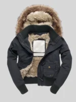Study Duffle With Faux Fur Trim Black Jacket