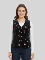 Women Embroidered Christmas Velvet Vest