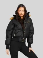 women's baby phat puffer jacket Black