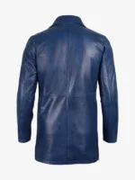 3_4 Length Blue Waxed Leather Coat for Men