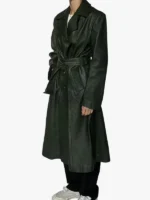 70s Dark Green Leather Trench Coat