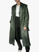 70s Dark Green Leather Trench Coat Ladies