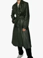 70s Dark Green Leather Trench Coat Women