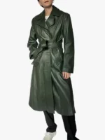 70s Dark Green Leather Trench Coat Womens