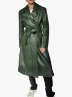 70s Dark Green Leather Trench Coat for Ladies