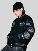 All The Right x New York Jets Rivalry Varsity Jacket Black