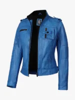 Blue Waxed Biker Leather Jacket