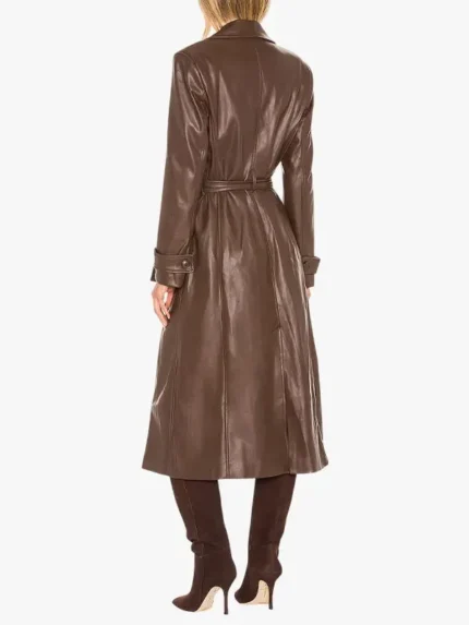 Chocolate Faux Leather Trench Coat Womens