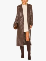 Chocolate Faux Leather Trench Coat for Womens