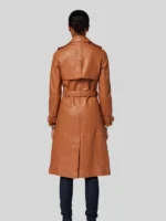 Double Breasted Belted Leather Trench Long Coat