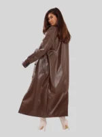 Double Breasted Faux Leather Trench Long Coat