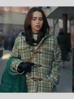 Emilia Clarke Ponies Bea Plaid Wool Duffle Hooded Coat