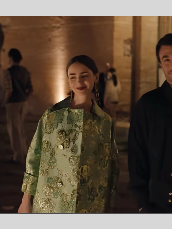 Emily In Paris S05 Lily Collins Green Floral Coat Emily In Paris S05 Lily Collins Green Floral Coat