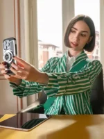 Emily in Paris Lily Collins Green Striped jacket