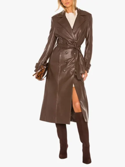 Faux Leather Trench Coat for women