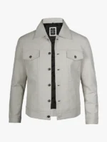 Four Pocket Mens Off White Trucker Leather Jacket