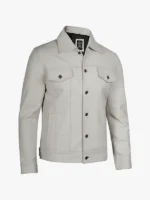 Four Pocket Off White Mens Leather Trucker Jacket