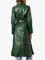 Green Trench Coat Long Sleeves Faux Leather for Women