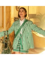Lily Collins Emily in Paris Green Striped Jacket Blazer