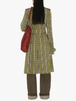 Long Check Stretch Linen Trench Coat Womens