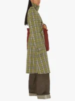 Long Check Stretch Linen Trench Coat for Women
