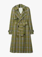 Long Check Stretch Linen Trench Coat