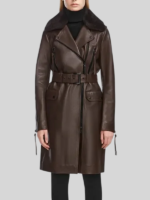 MIDWAY Women’s Leather Trench Brown Coat