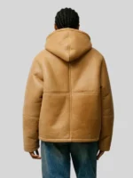 Men stussy shearling Brown hooded jacket