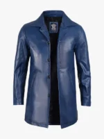 Men's 3 4 Length Blue Waxed Leather Car Coat
