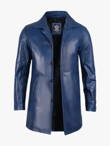 Men's 3 4 Length Blue Waxed Leather Car Coat