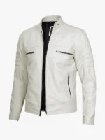 Mens Biker Off White Leather Caf Racer Jacket