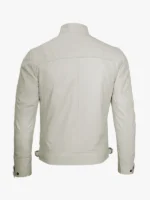 Mens Casual Off White Leather Caf Racer Jacket
