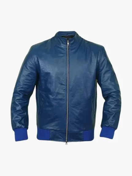 Men's Navy-Blue Bomber Flight Leather Jacket