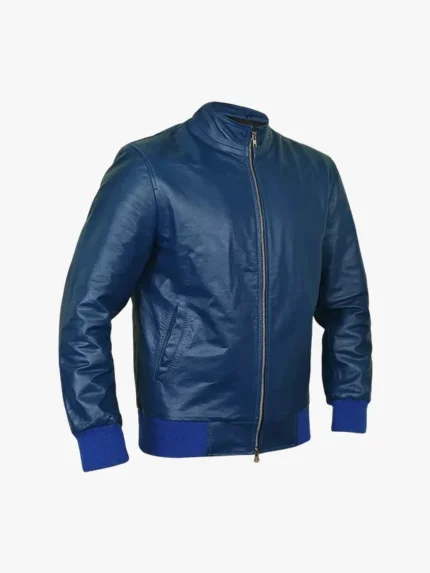 Men's Navy-Blue Bomber Flight Leather Jacket