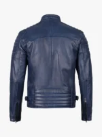 Mens Blue Waxed Cafe Racer Leather Jacket