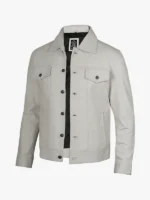Mens Off White Leather Trucker Jacket