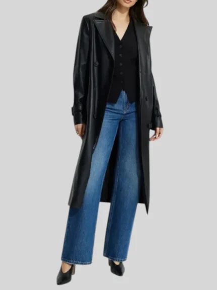 Military Faux Leather Trench-Coat