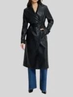 Military Faux Leather Trench Coat