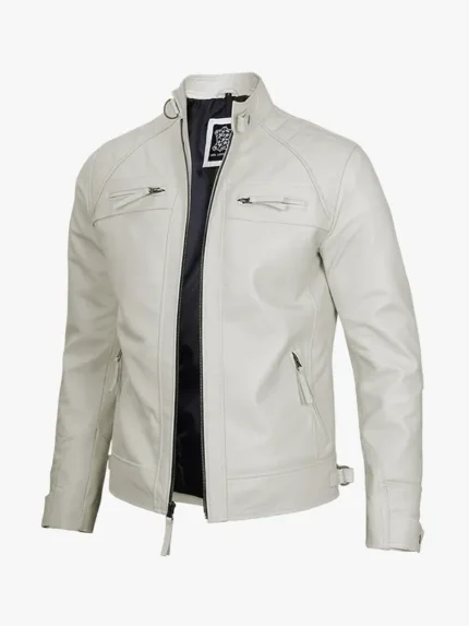 Off White Biker Caf Racer Leather Jacket Mens