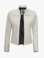 Off White Caf Racer Leather Jacket for Women