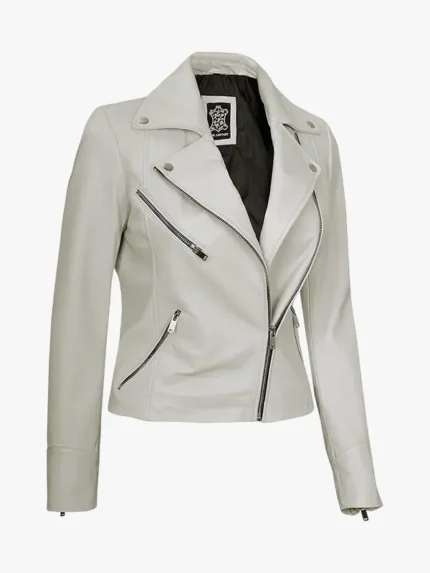 Off White Lambskin Leather Jacket for Women