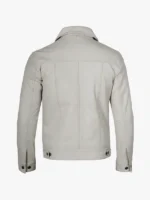 Off White Leather Trucker Jacket for Men with Four Pockets