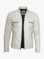Off White Mens Leather Caf Racer Jacket