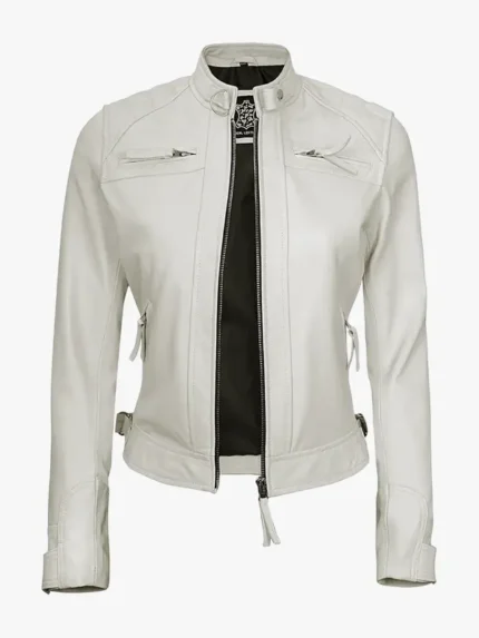Off White Quilted Biker Jacket for Women