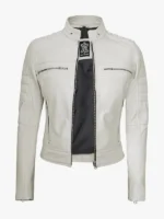 Off White Real Leather Biker Jacket for Women